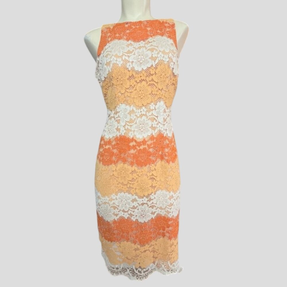 New York & Company Shades of Orange Lace Sleeveless Dress